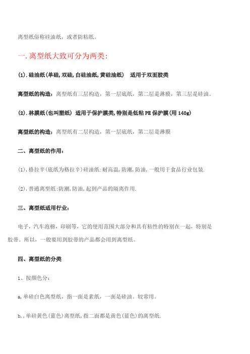 离型纸俗称硅油纸