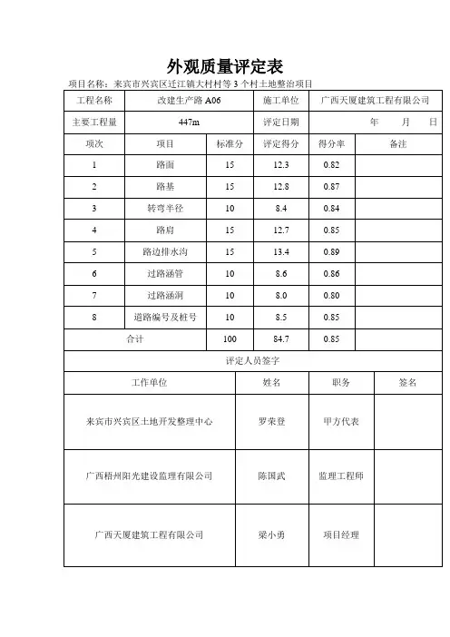 外观质量评定表