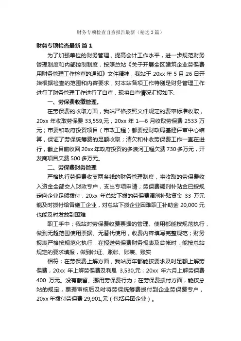 财务专项检查自查报告最新（精选3篇）