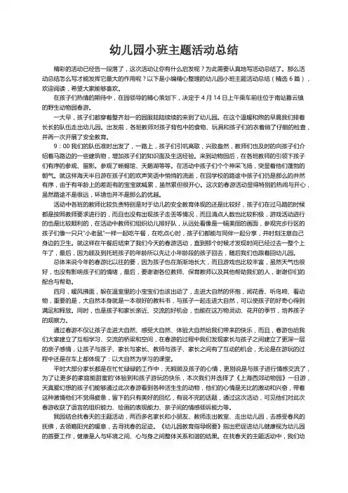 幼儿园小班主题活动总结（精选6篇）
