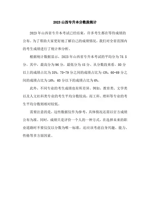 2023山西专升本分数段统计