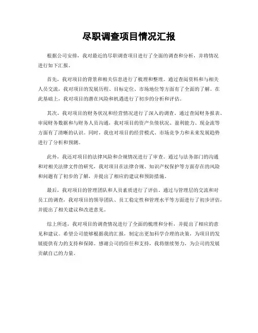尽职调查项目情况汇报