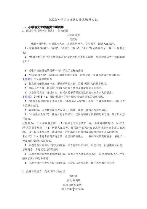 部编版小升初语文诗歌鉴赏试题(及答案)