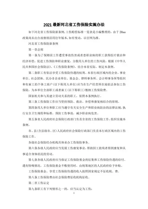 2021最新河北省工伤保险实施办法