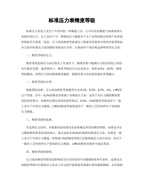 标准压力表精度等级