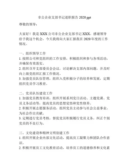 非公企业支部书记述职报告2020 ppt
