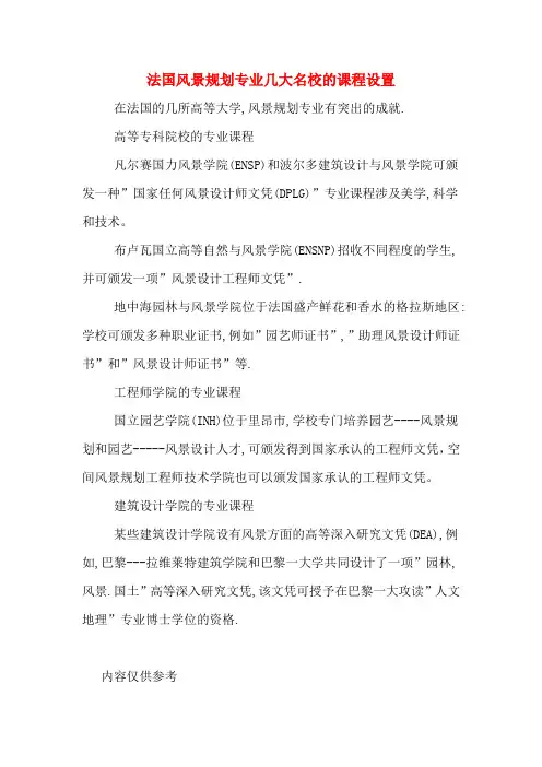 法国风景规划专业几大名校的课程设置