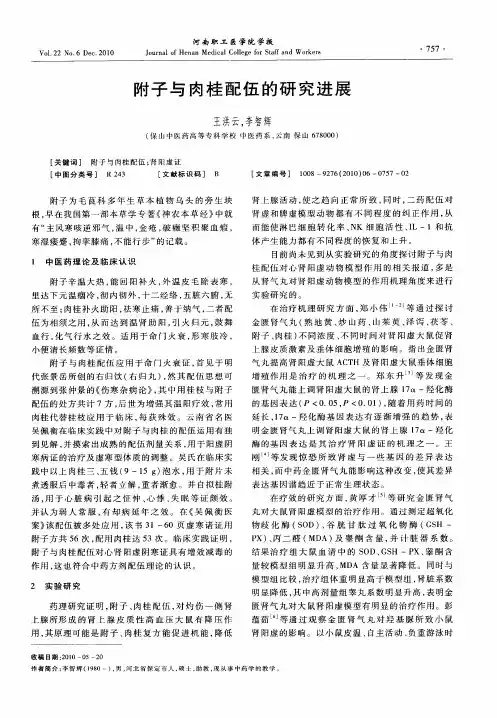 附子与肉桂配伍的研究进展