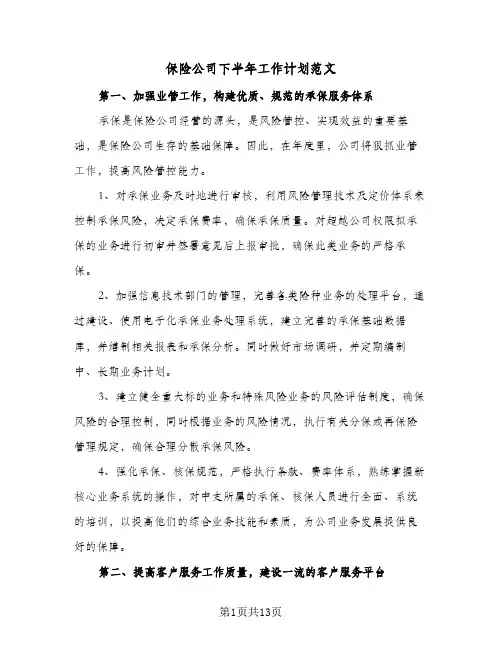 保险公司下半年工作计划范文（四篇）