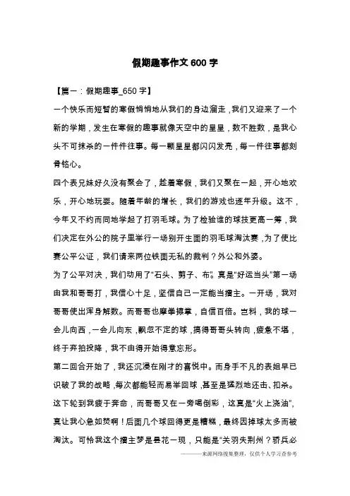 假期趣事作文600字