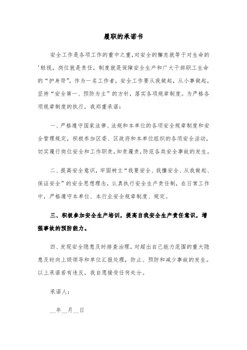 履职的承诺书（3篇）