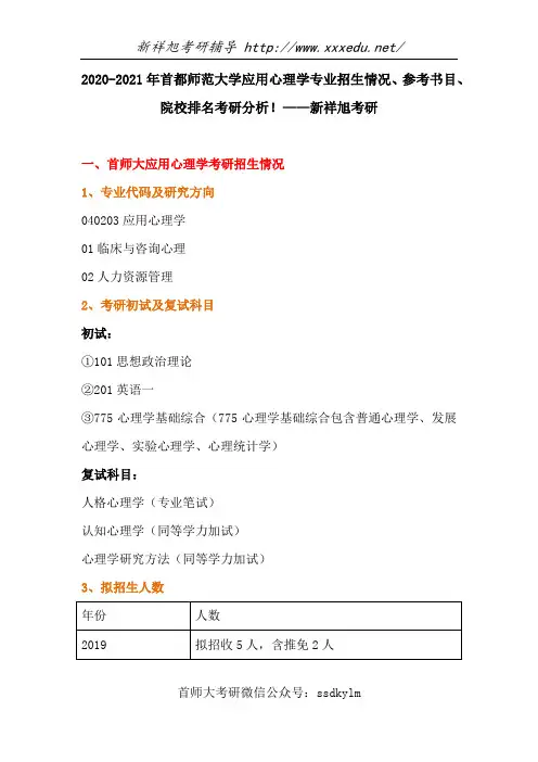 2020-2021年首都师范大学应用心理学专业招生情况、参考书目、院校排名考研分析!——新祥旭考研