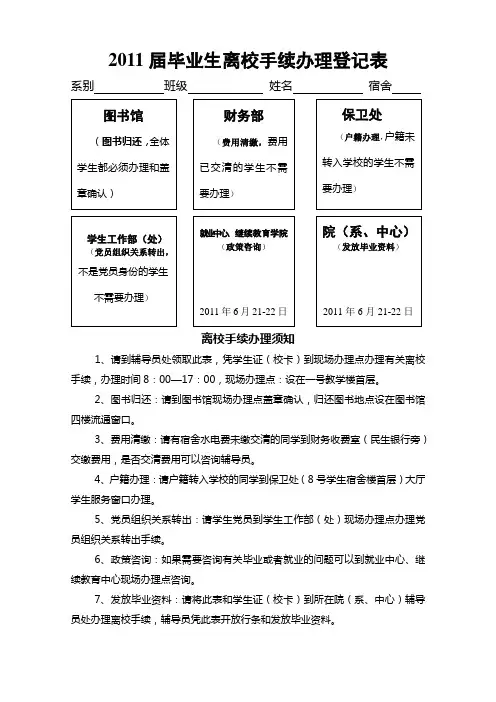 毕业生离校手续办理登记表