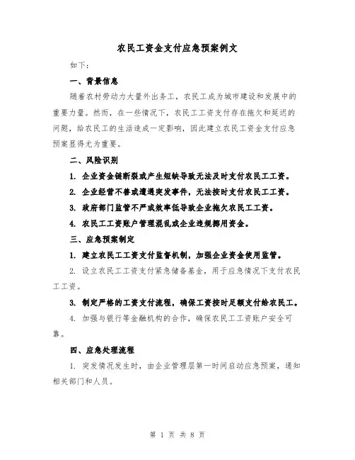 农民工资金支付应急预案例文（四篇）