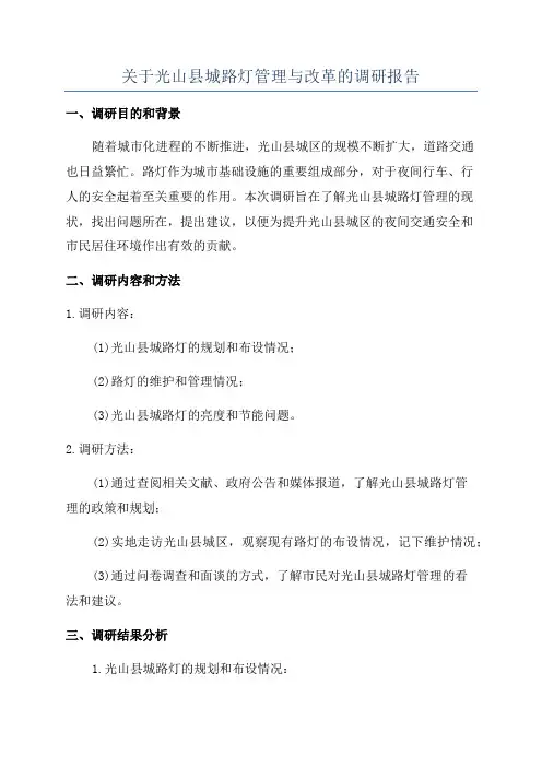 关于光山县城路灯管理与改革的调研报告