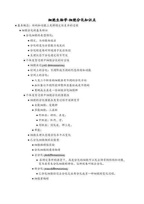 细胞生物学-细胞分化知识点