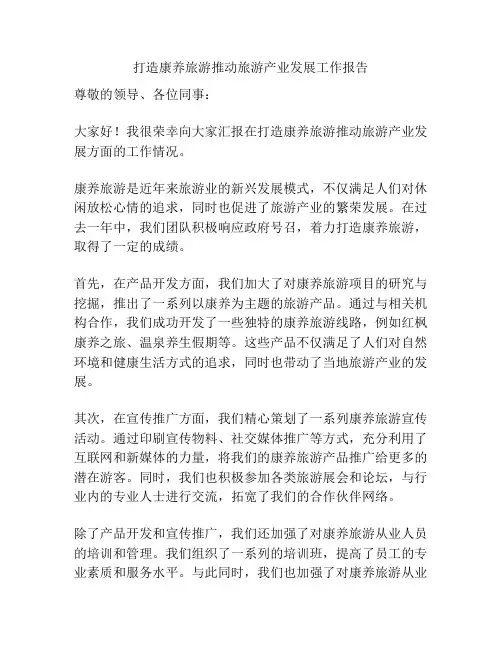 打造康养旅游推动旅游产业发展工作报告