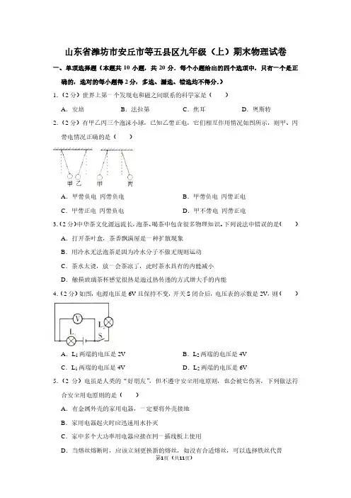 山东省潍坊市安丘市等五县区九年级(上)期末物理试卷