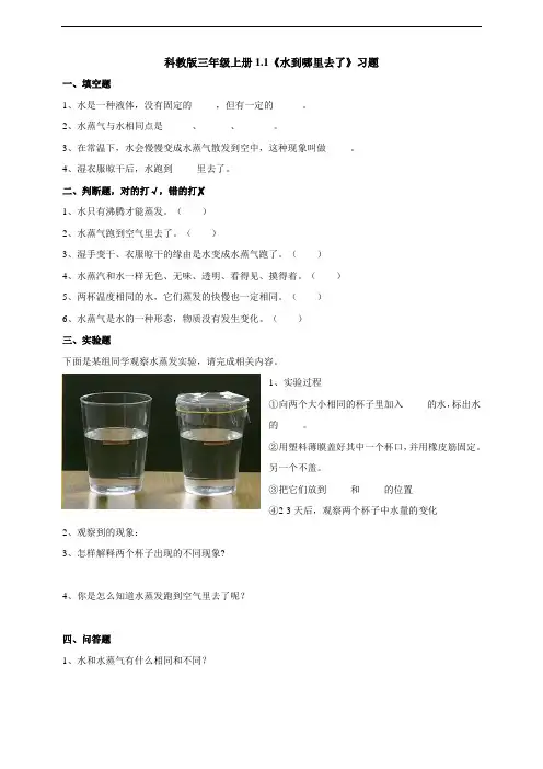 教科版科学小学三年级上册同步练习试题含答案(全册)