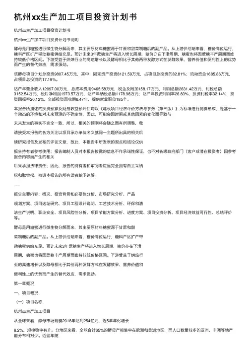 杭州xx生产加工项目投资计划书