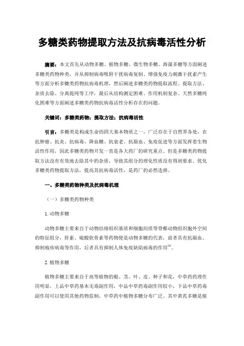 多糖类药物提取方法及抗病毒活性分析
