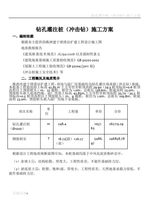 钻孔灌注桩(冲击钻)施工方案