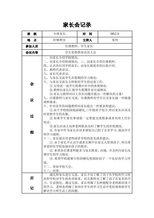 家长会会议记录表