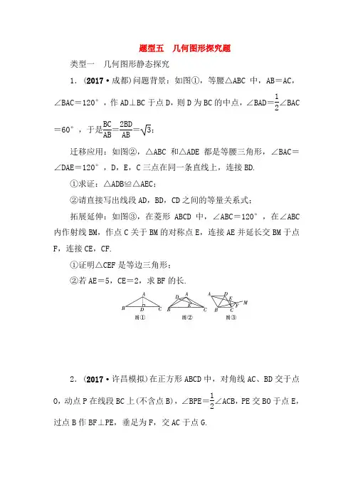 中考数学二轮复习专题二解答重难点题型突破题型五几何图形探究题试题(含答案)230