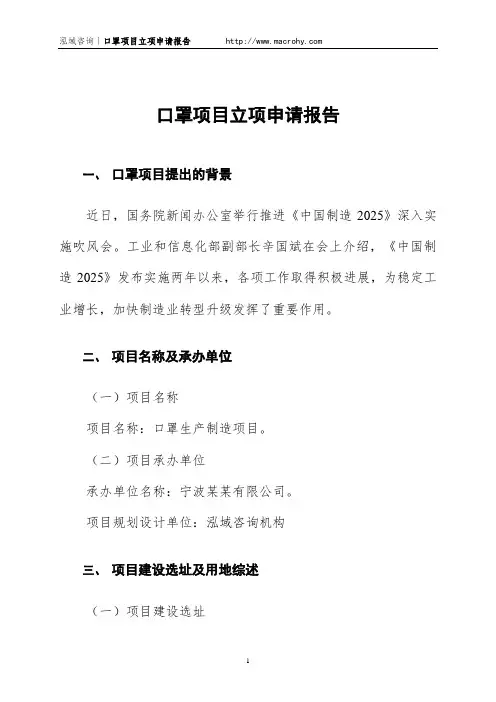口罩项目立项申请报告