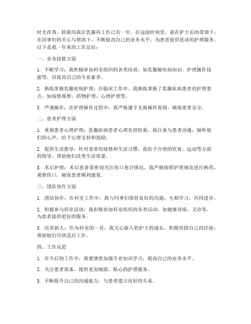 乳腺护理个人工作总结