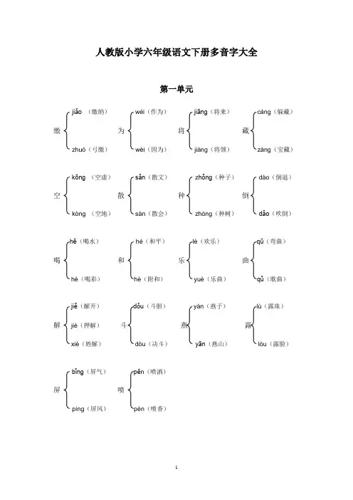 人教版小学语文六年级下册多音字大全