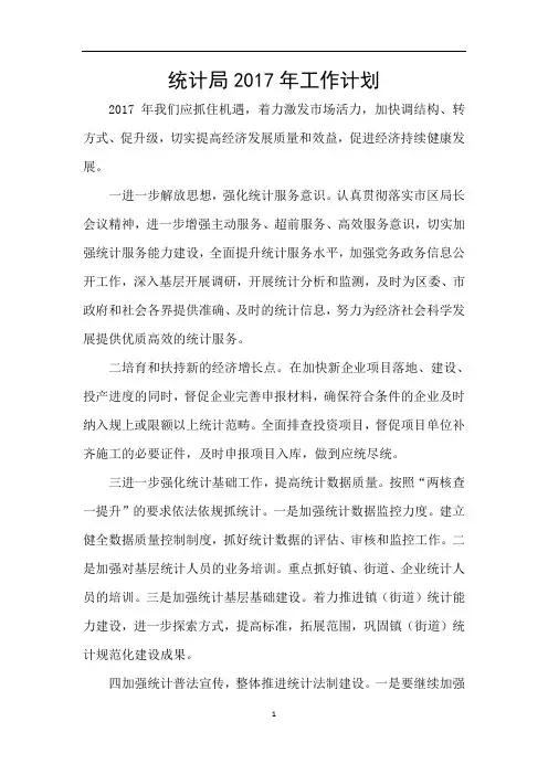 统计局2017年工作计划
