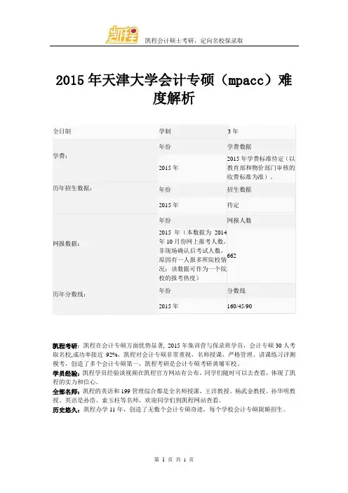 2015年天津大学会计专硕(mpacc)难度解析