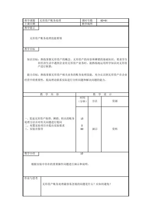 企业财务会计实践课教案—无形资产账务处理