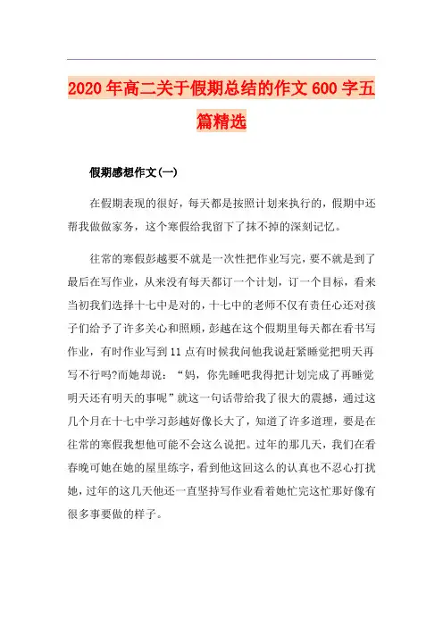 高二关于假期总结的作文600字五篇精选