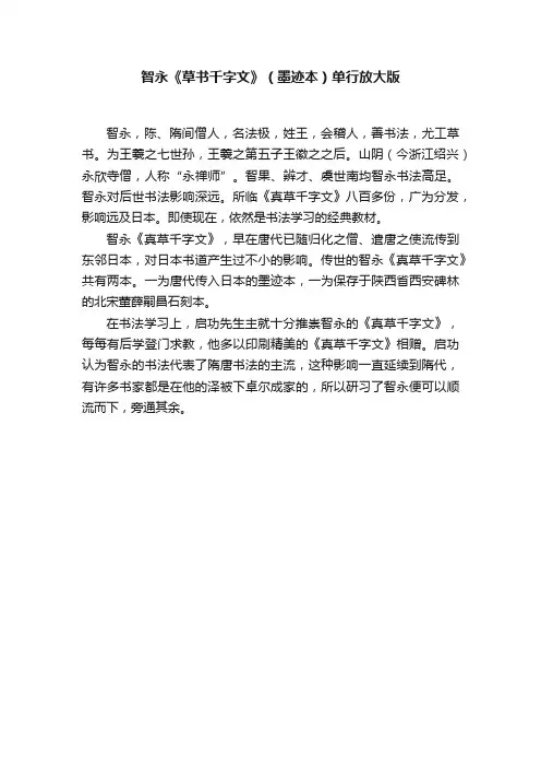 智永《草书千字文》（墨迹本）单行放大版