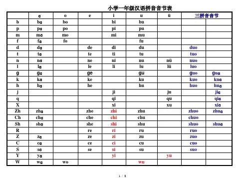 小学一年级汉语拼音音节表