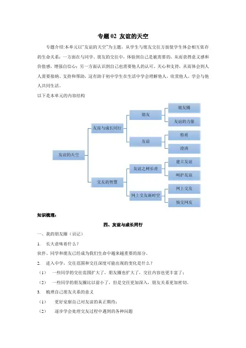 人教部编版道德与法治七年级上册知识点复习专题02 友谊的天空