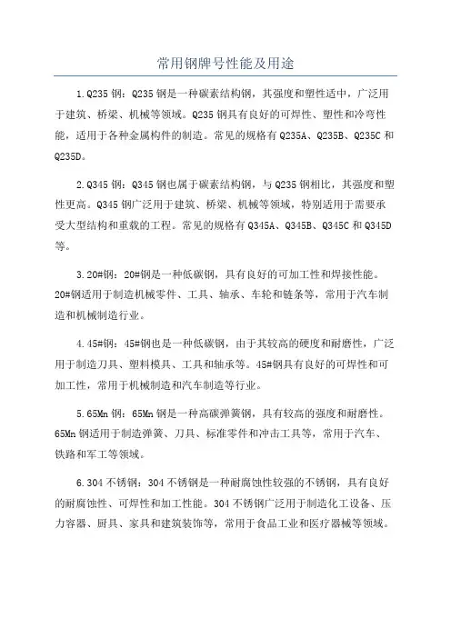 常用钢牌号性能及用途