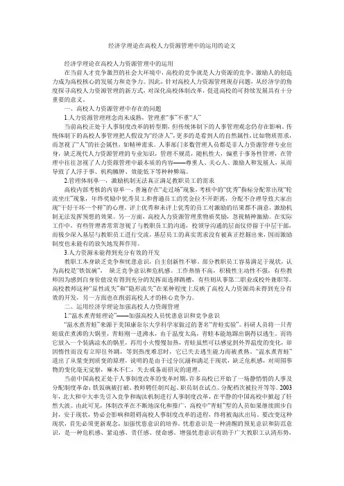 经济学理论在高校人力资源管理中的运用的论文