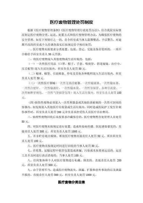 医疗废物管理处罚制度