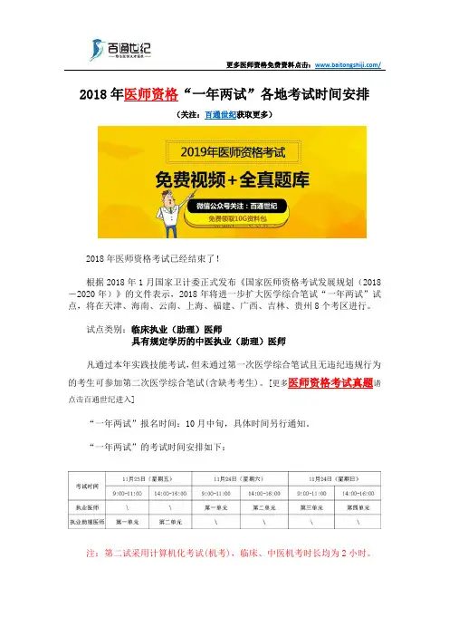 2018年医师资格“一年两试”各地考试时间安排