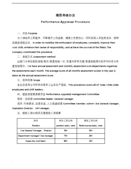 绩效考核办法绩效考核制度中英文