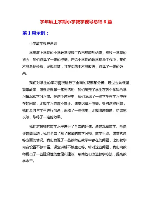 学年度上学期小学教学视导总结6篇