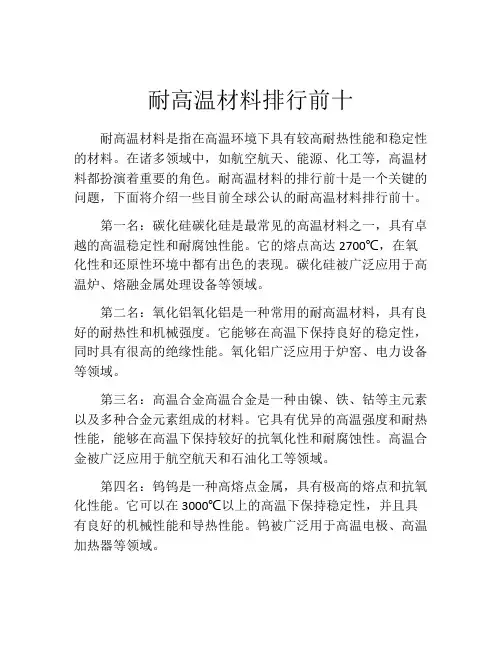 耐高温材料排行前十