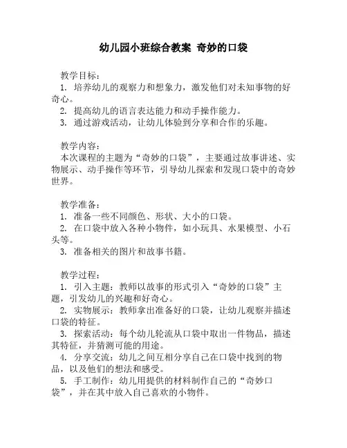 幼儿园小班综合教案 奇妙的口袋