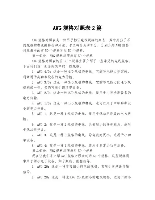 AWG规格对照表