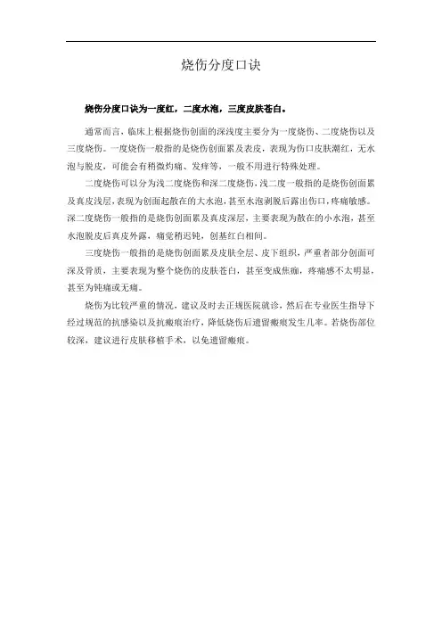 烧伤分度口诀