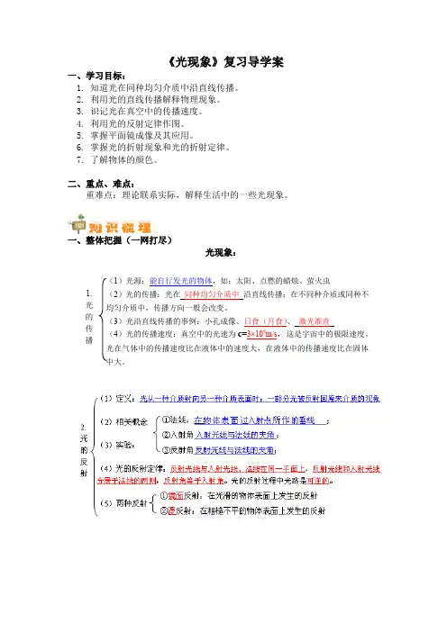 《光现象》复习导学案