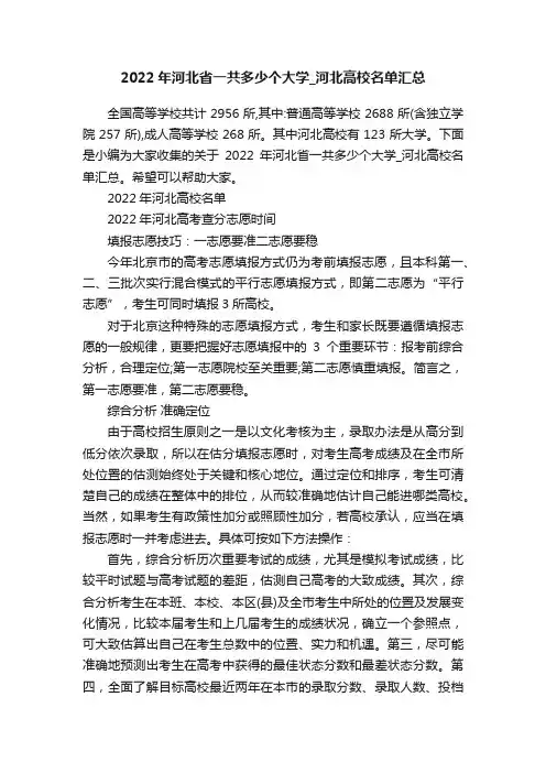 2022年河北省一共多少个大学_河北高校名单汇总